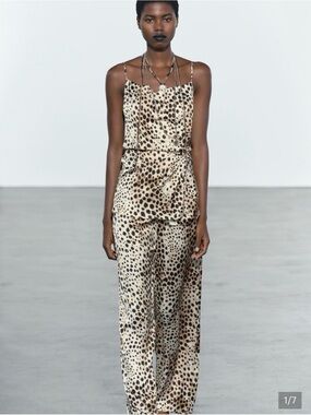 Zara Leopard Satin Co ord set - Top size S $& Pants size XS